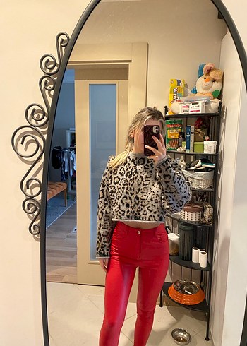 Twist kırmızı deri pantalon - Görsel 4