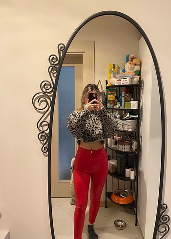 Twist kırmızı deri pantalon - Görsel 5