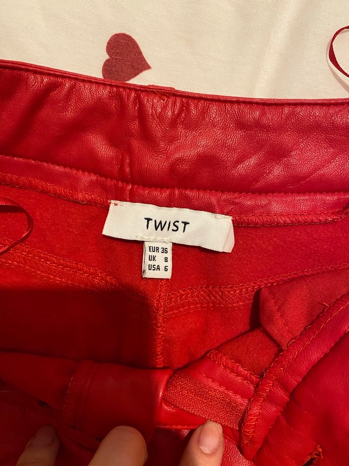 Twist kırmızı deri pantalon - Görsel 3