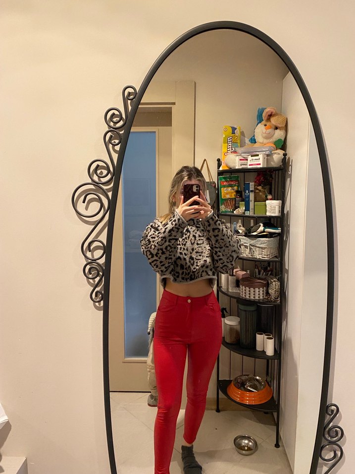 Twist kırmızı deri pantalon - Görsel 5