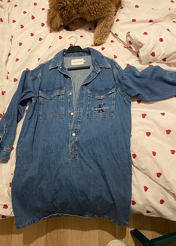 Düğmeli Midi Mavi Denim Kadın KOT ELBİSE - Görsel 2