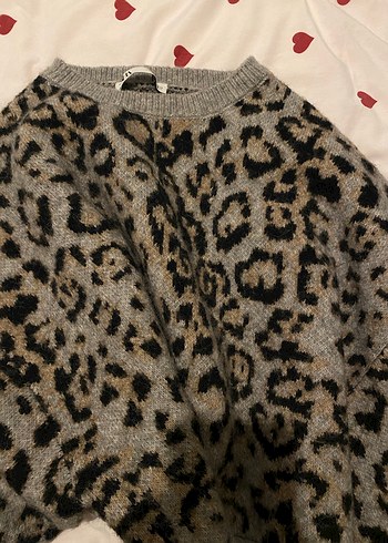 Gri Leopar Desenli Uzun Kollu Triko Kazak - Görsel 2