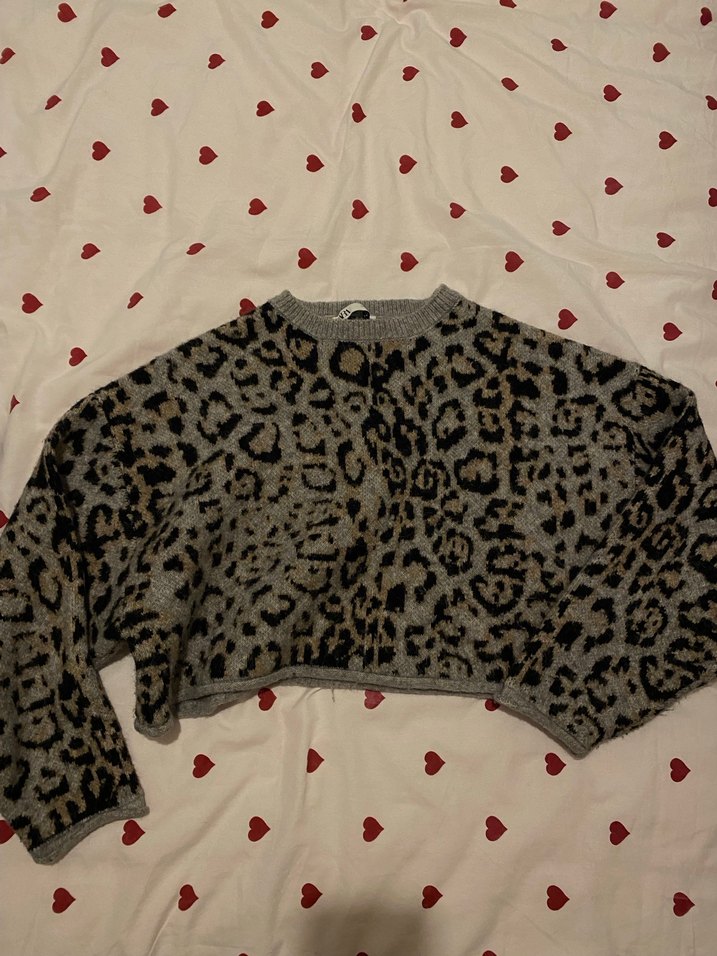 Gri Leopar Desenli Uzun Kollu Triko Kazak - Görsel 4