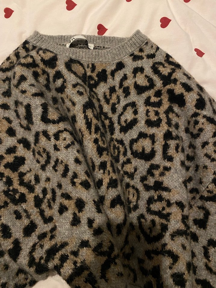 Gri Leopar Desenli Uzun Kollu Triko Kazak - Görsel 2