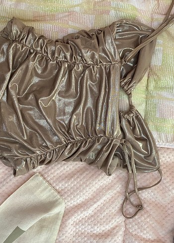 Drapeli Uzun Askılı Kahverengi Vücuda Oturan üst - Görsel 5