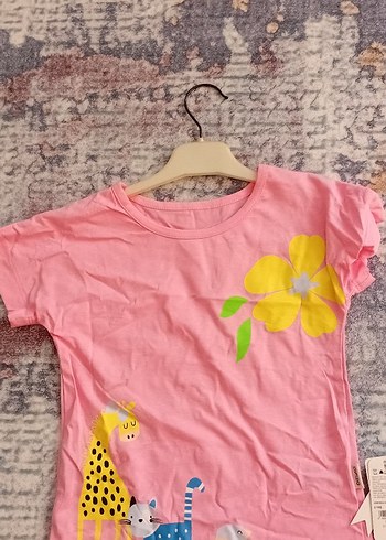 Kız Çocuk Pembe Baskılı Fırfırlı Tişört