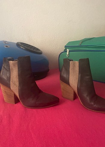 Gri  Mavi Deri Kadın Topuklu Bot 38 - Görsel 4