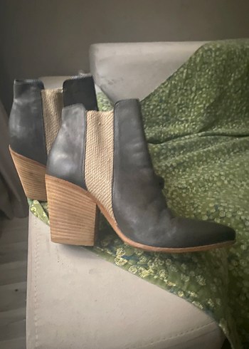 Gri  Mavi Deri Kadın Topuklu Bot 38 - Görsel 2