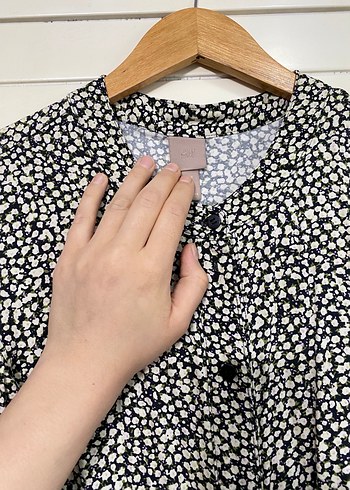 H&M Düğmeli Gri Zebra Desenli Uzun Elbise