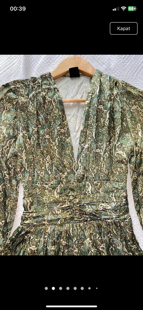 Yeşil Parlak V Yaka Uzun Kollu Mini Elbise - Görsel 4