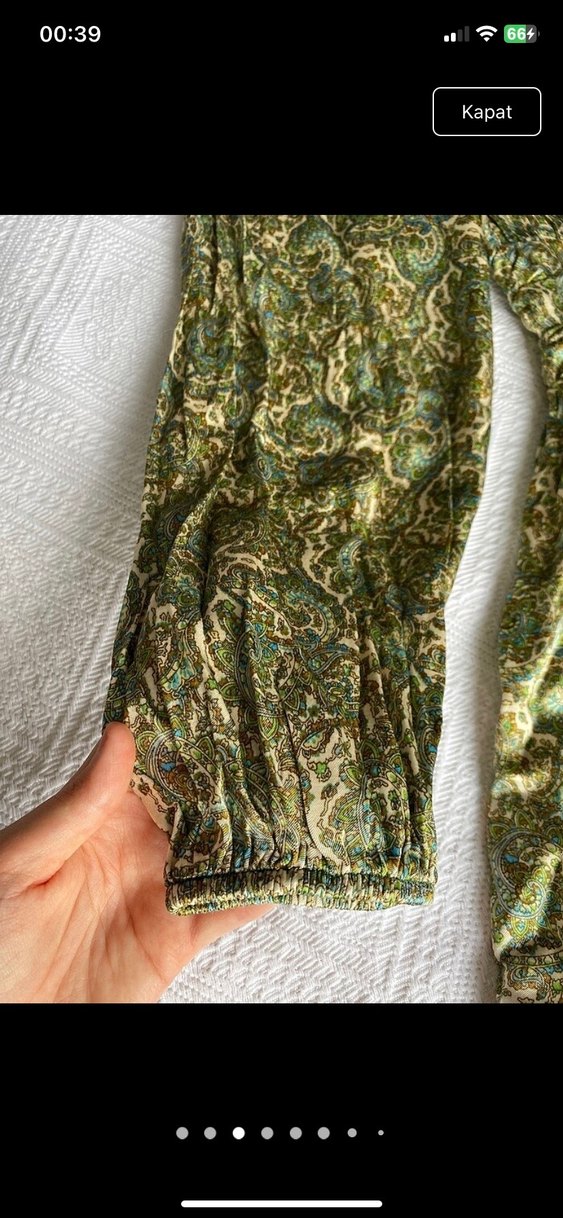 Yeşil Parlak V Yaka Uzun Kollu Mini Elbise - Görsel 2