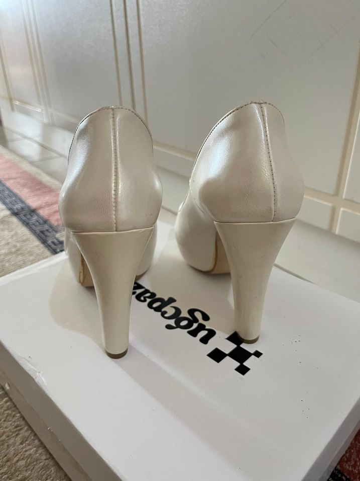 Beyaz Platform Topuklu Kadın Abiye Ayakkabı gelin ayakkabı - Görsel 5