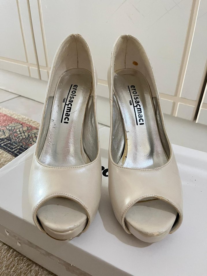 Beyaz Platform Topuklu Kadın Abiye Ayakkabı gelin ayakkabı - Görsel 2