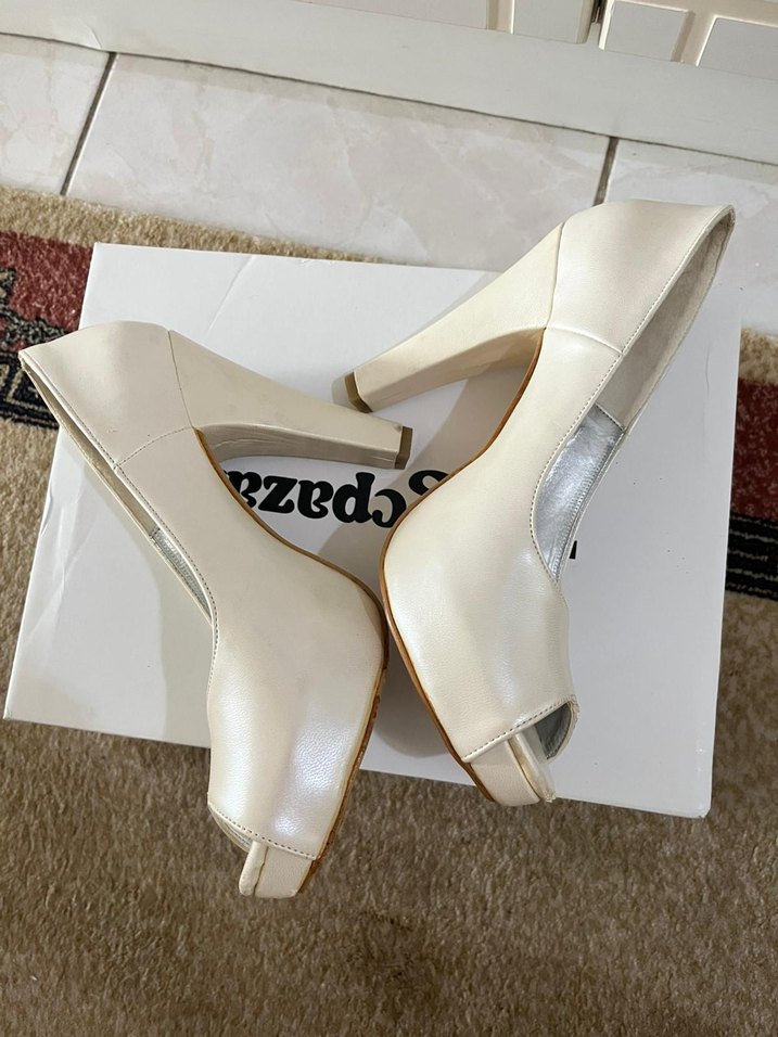 Beyaz Platform Topuklu Kadın Abiye Ayakkabı gelin ayakkabı - Görsel 3