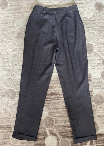 Düğmeli Gri Kadın Kumaş Pantolon - Görsel 4