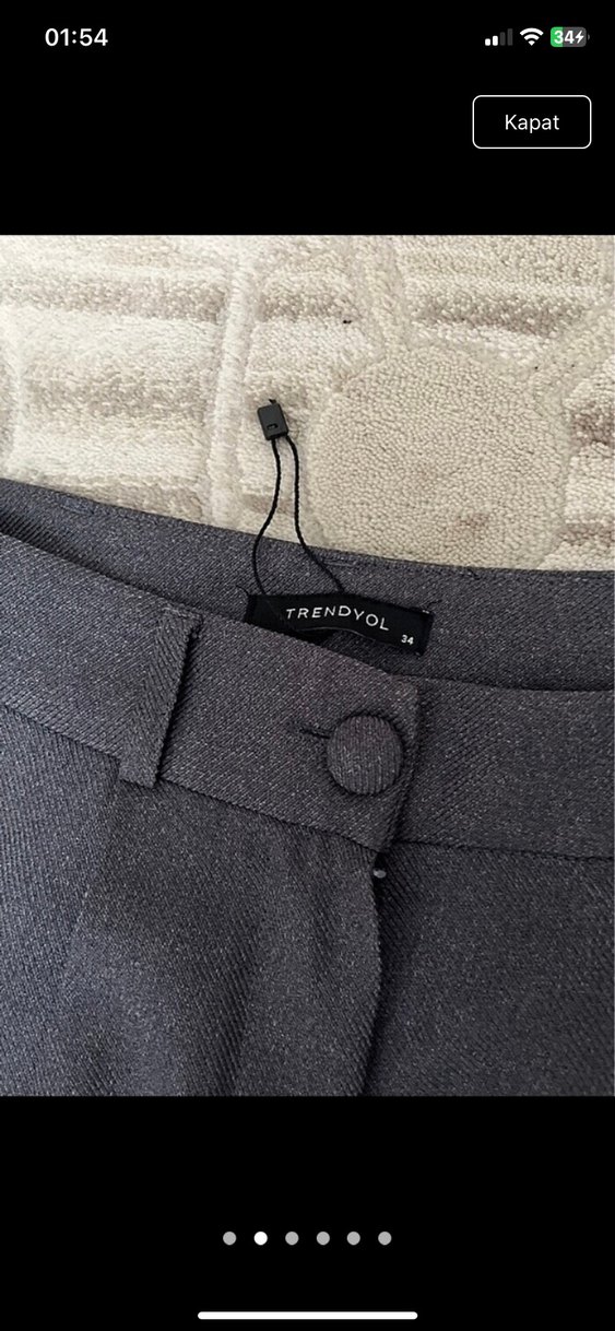 Düğmeli Gri Kadın Kumaş Pantolon - Görsel 2