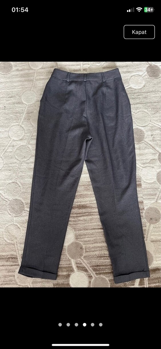 Düğmeli Gri Kadın Kumaş Pantolon - Görsel 4