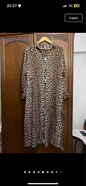 xl Beden çeşitli Renk Leopar desenli oversize tesettür düğmeli gömlek elbise kuşaklı H