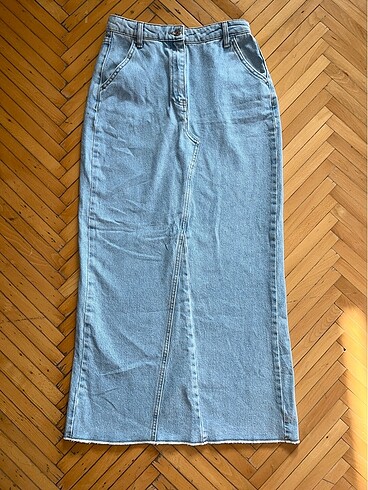 Kot denim uzun etek arkası yırtmaçlı