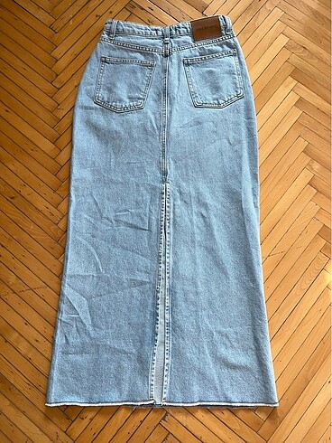 Zara Kot denim uzun etek arkası yırtmaçlı