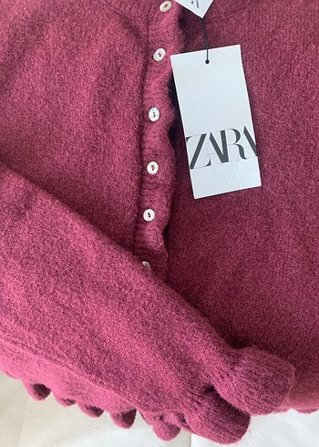 ZARA Bordo Düğmeli Kadın Yün Kazak
