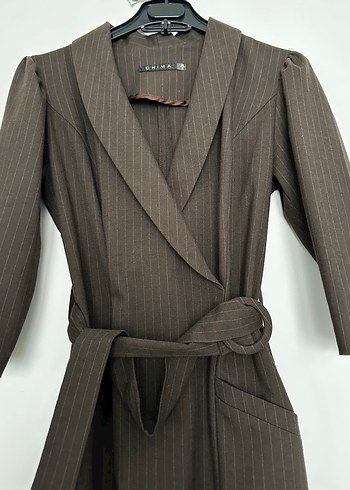 Chima Kahverengi Uzun Kadın Ceket Elbise - Görsel 4