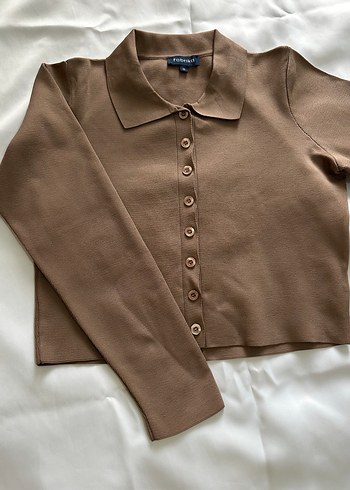 Fabrika Düğmeli Bej Kadın Hırka - Görsel 3