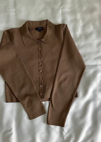 Fabrika Düğmeli Bej Kadın Hırka - Görsel 2