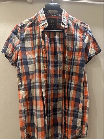 h&m kareli turuncu kısa kollu gömlek
