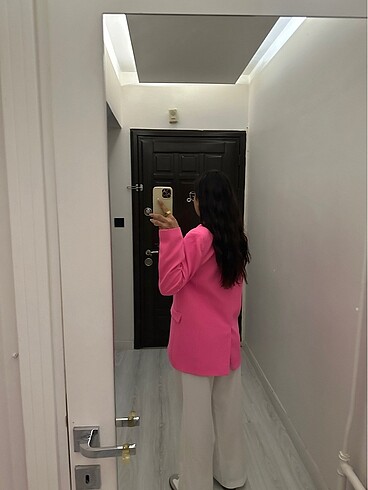 38 Beden Quzu neon pembe blazer