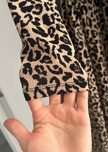 s Beden kahverengi Renk Kahverengi Leopar Desenli Uzun Kollu Elbise