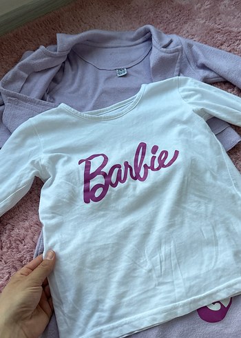4 Yaş Beden 3 lü takım. Barbie Mor Triko Etek ve Sweatshirt Takım