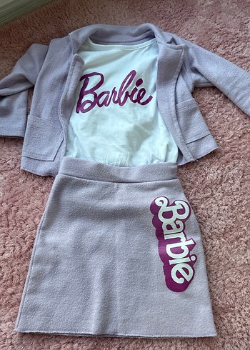 3 lü takım. Barbie Mor Triko Etek ve Sweatshirt Takım