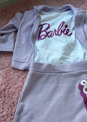 LC Waikiki 3 lü takım. Barbie Mor Triko Etek ve Sweatshirt Takım
