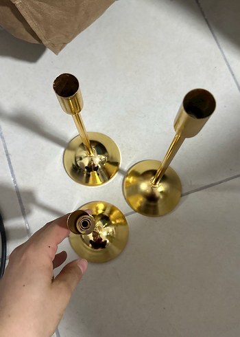 3 adet. Altın Renkli Metal Mumluk Seti - Görsel 5