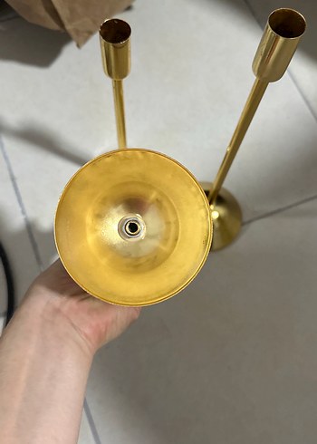 3 adet. Altın Renkli Metal Mumluk Seti - Görsel 6