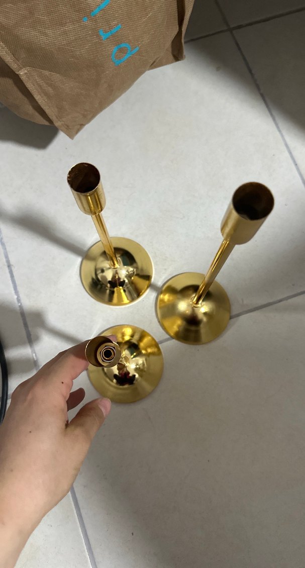 3 adet. Altın Renkli Metal Mumluk Seti - Görsel 5