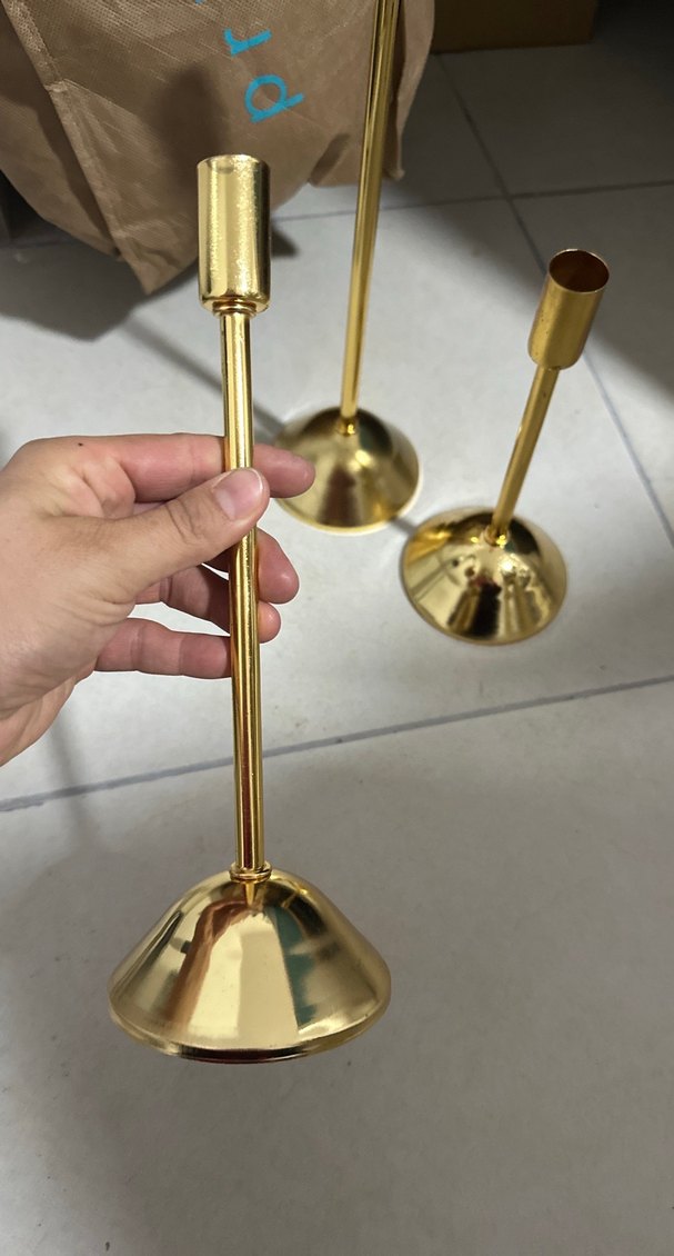 3 adet. Altın Renkli Metal Mumluk Seti - Görsel 2