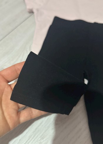 Civil Kız Bebek Kısa Kollu Pembe Üst ve Siyah Tayt Takımı