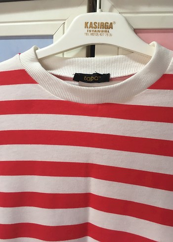 Kırmızı Çizgili Balon Kollu Sweatshirt - Görsel 3