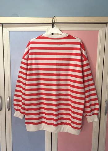 Kırmızı Çizgili Balon Kollu Sweatshirt - Görsel 2