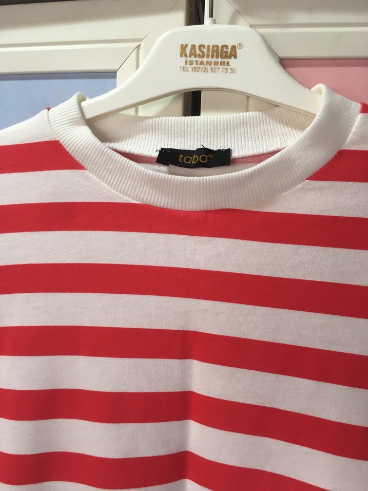 Kırmızı Çizgili Balon Kollu Sweatshirt - Görsel 3