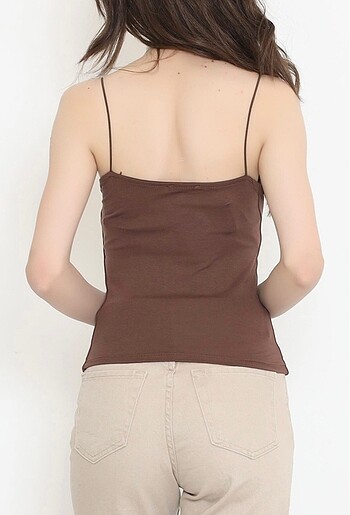 Kahverengi ip askılı tişört - Görsel 3