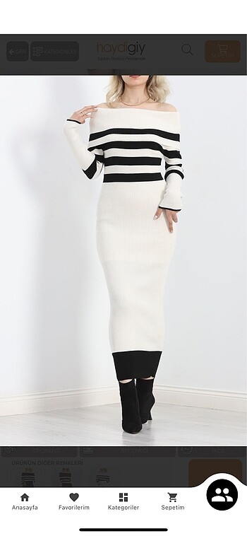 Triko elbise krem siyah - Görsel 2