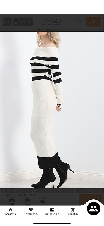 Triko elbise krem siyah - Görsel 3