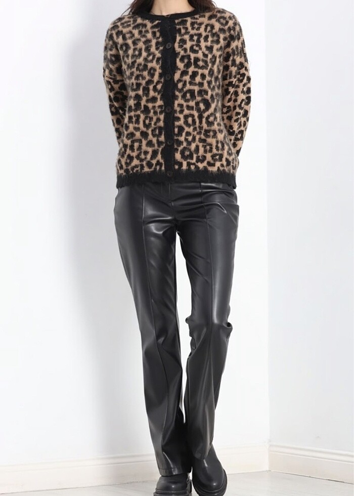 Leopar desenli hırka - Görsel 4