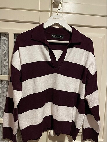Mürdüm-Beyaz Çizgili Rugby Style Sweatshirt