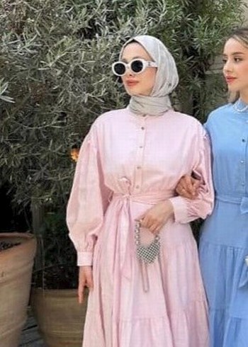 Davos Gomma Pembe Pamuklu Uzun Salaş Elbise