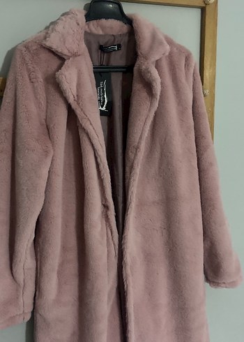 44 Beden pembe Renk Pembe Uzun Peluş Kadın Kaban