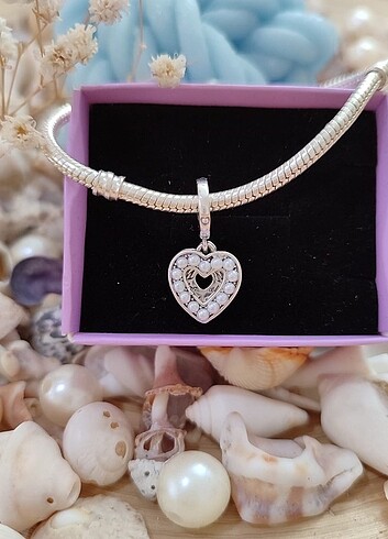 Sallantılı İkili Küçük İncili Kalp Charm 